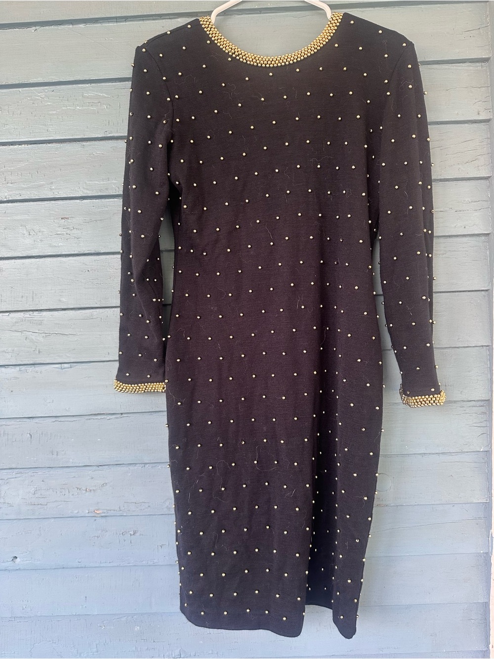 Vintage Black Long Sleeve Beaded Backless Cocktail Dress